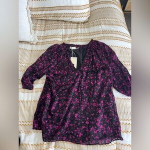 Ramy Brook Floral Black and Pink Women's Top